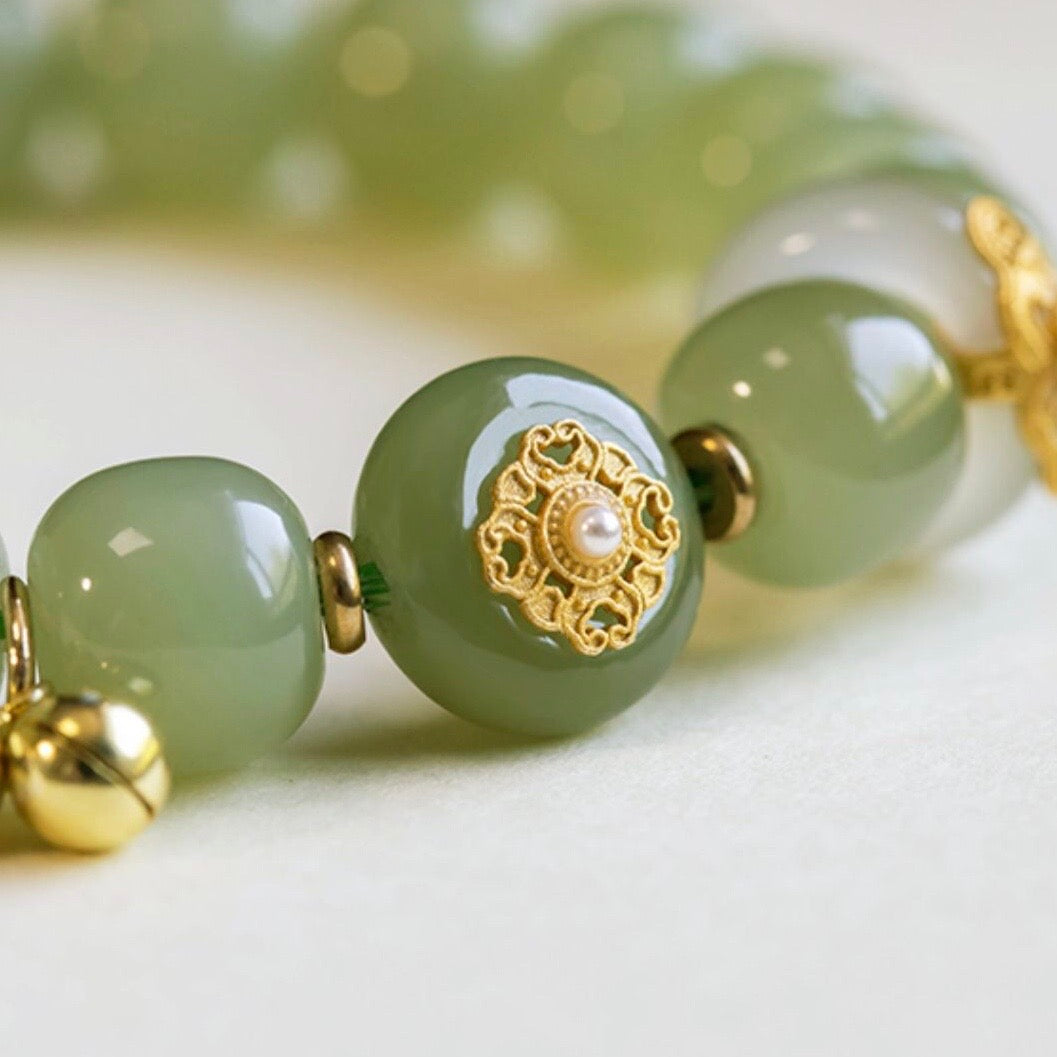 Natural Green Jade Luck & Peace Buckle Protection Bracelet