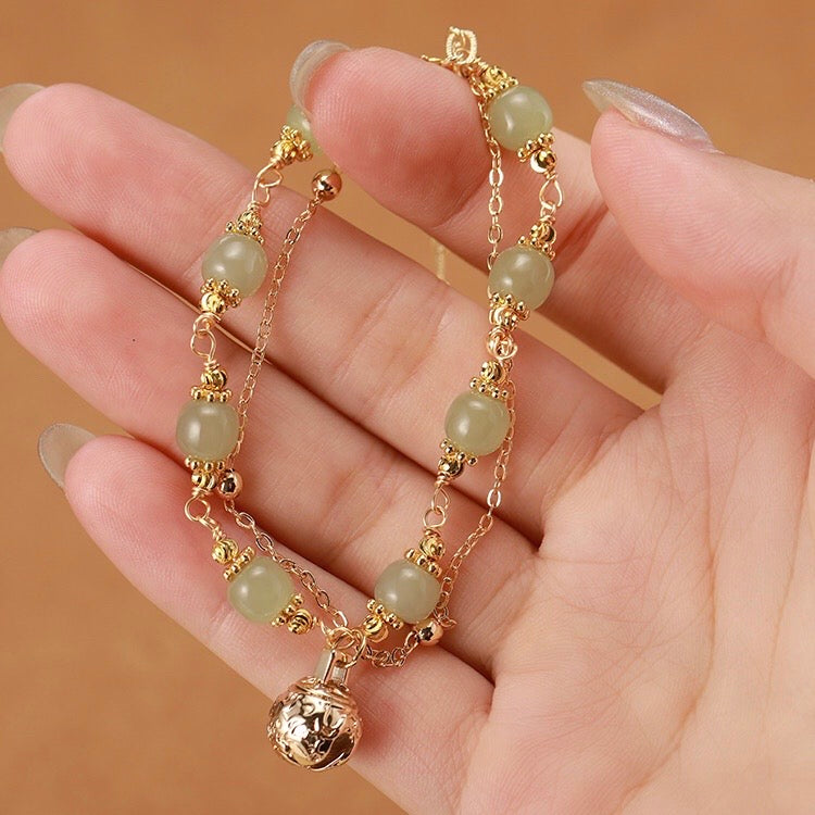 Natural Green Jade Luck and Protection Bell Bracelet - Special