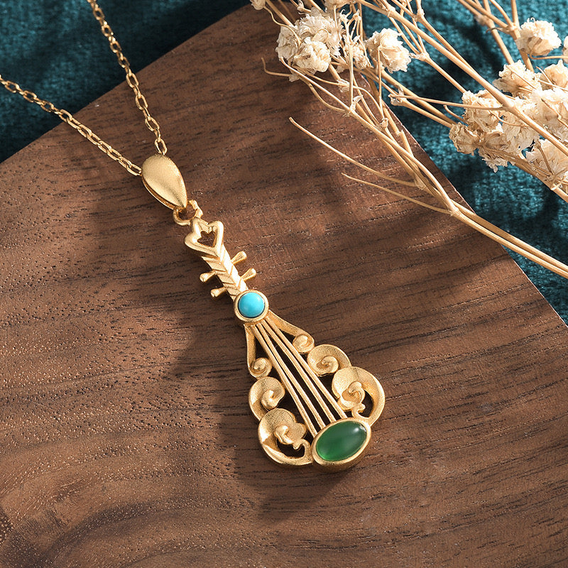Feng Shui Vintage Lute Jade Necklace