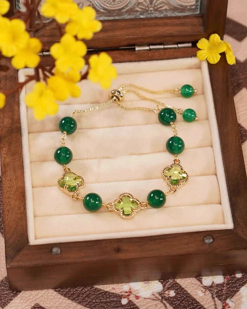 Lucky Clover Natural Green Jade Bracelet