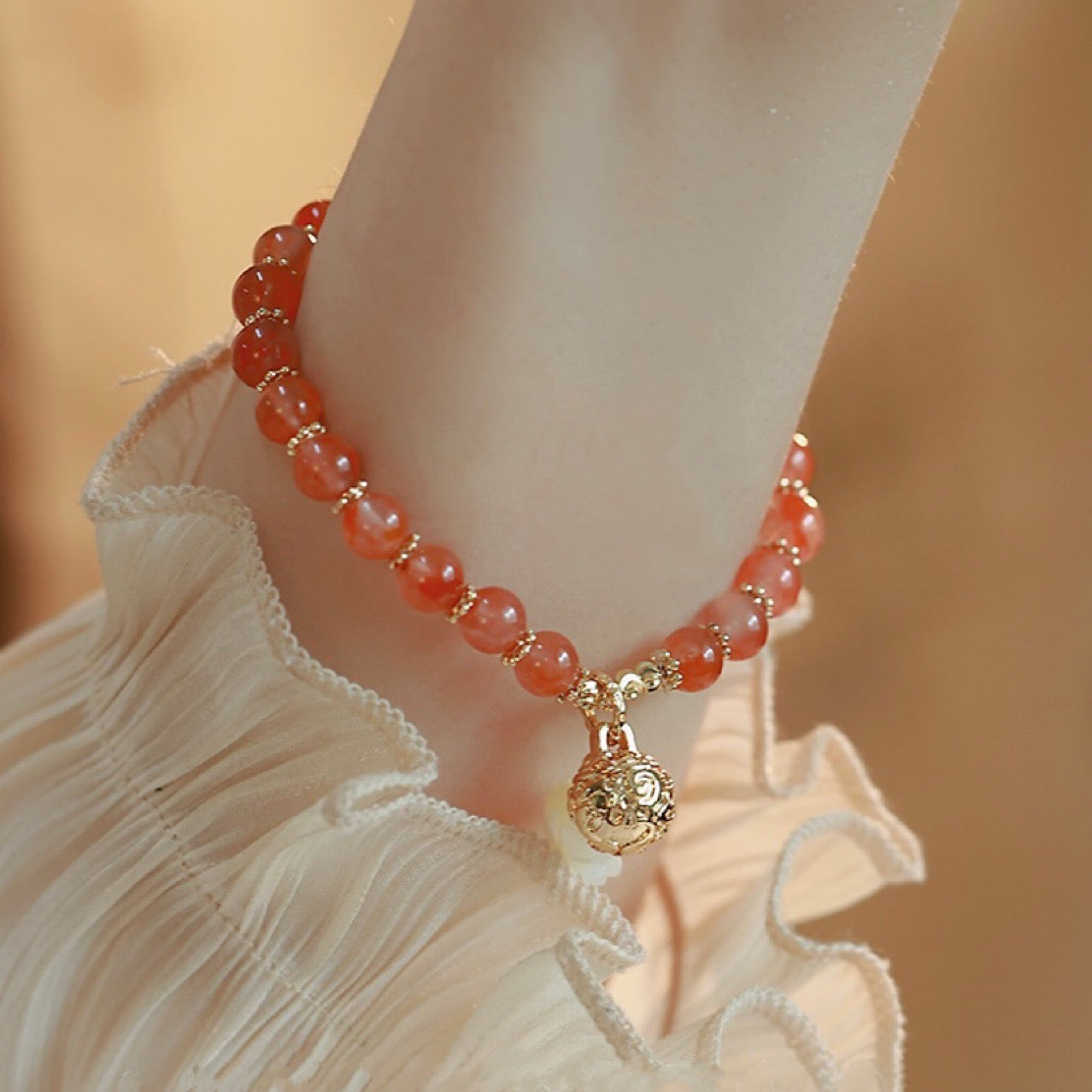 Natural Red Agate Feng Shui Bell Bracelet- Special
