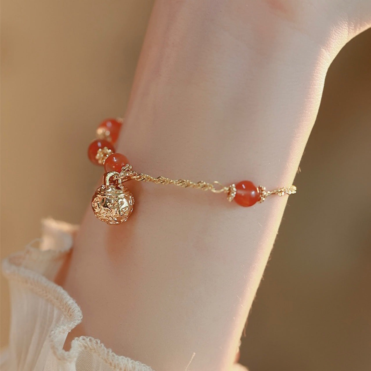 Natural Red Agate Feng Shui Bell Bracelet- Special