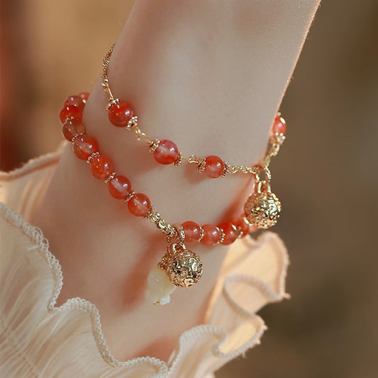 Natural Red Agate Feng Shui Bell Bracelet- Special