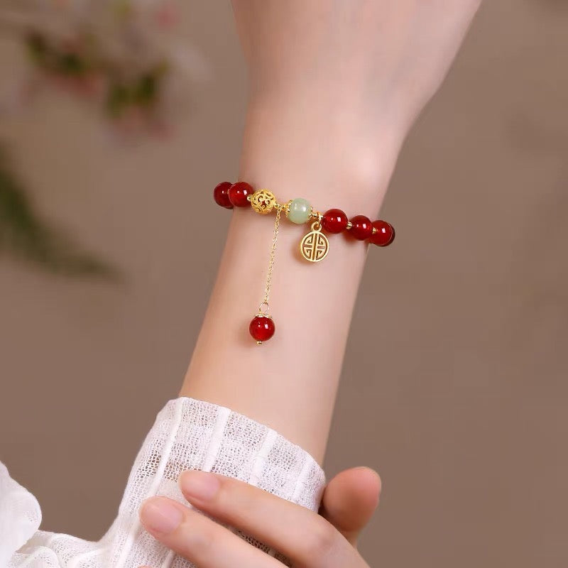 Natural Red Agate Full Blessing Fu Bracelet