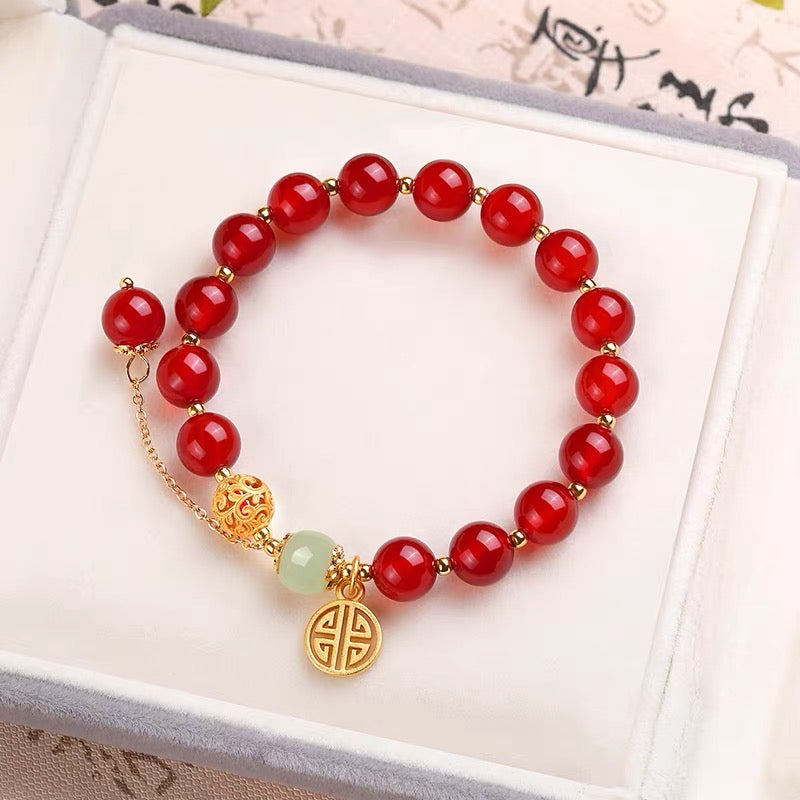Natural Red Agate Full Blessing Fu Bracelet