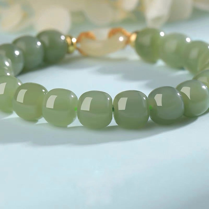 Natural Green Jade Luck & Peace Buckle Bracelet