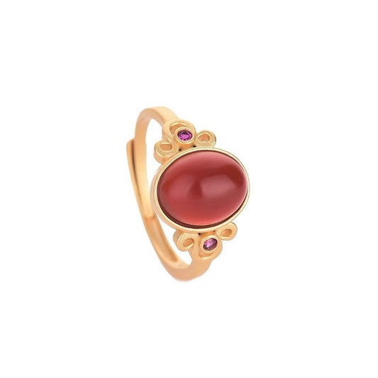 Wealth Natural Red Agate Gold  Ring