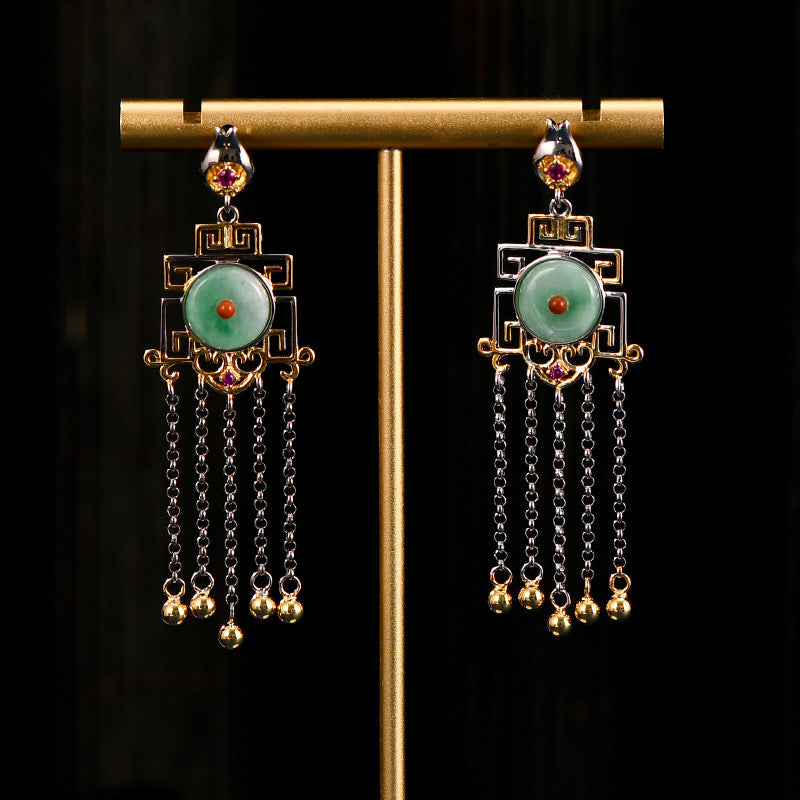 Natural Emerald Feng Shui Protection Earrings