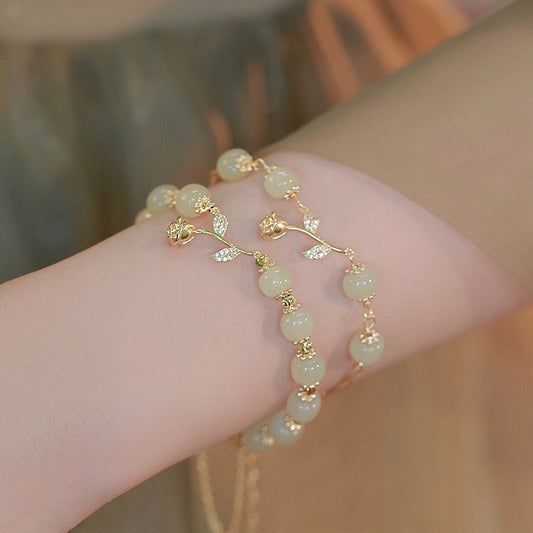 Natural Green Jade Feng Shui Rose Protection Bracelet