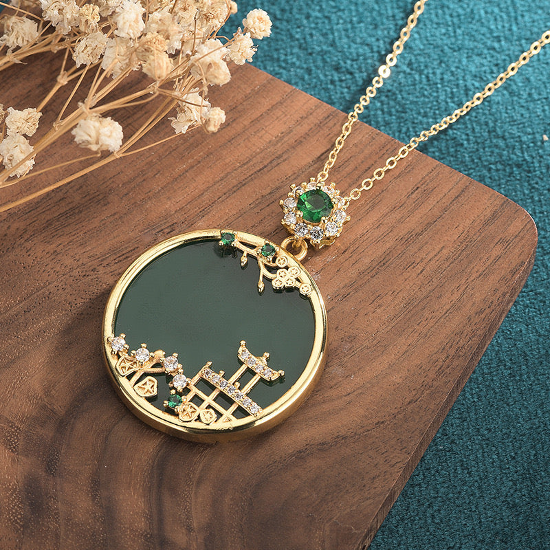 Fengshui Lucky Green Blessing Pendant Necklace