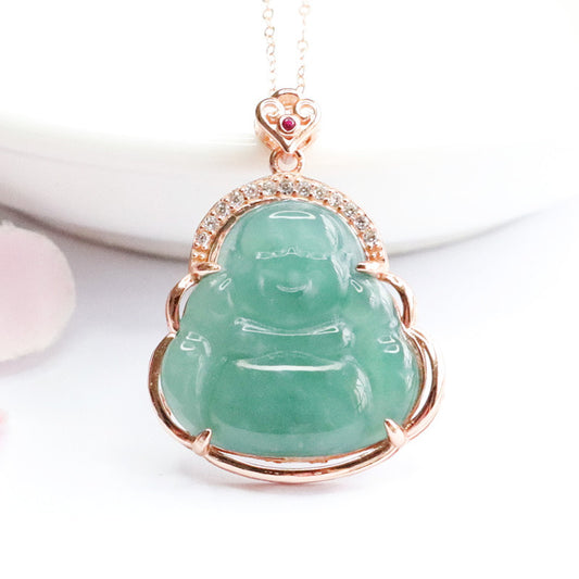 Natural Ice Emerald Feng Shui Laugh Buddha Pendant