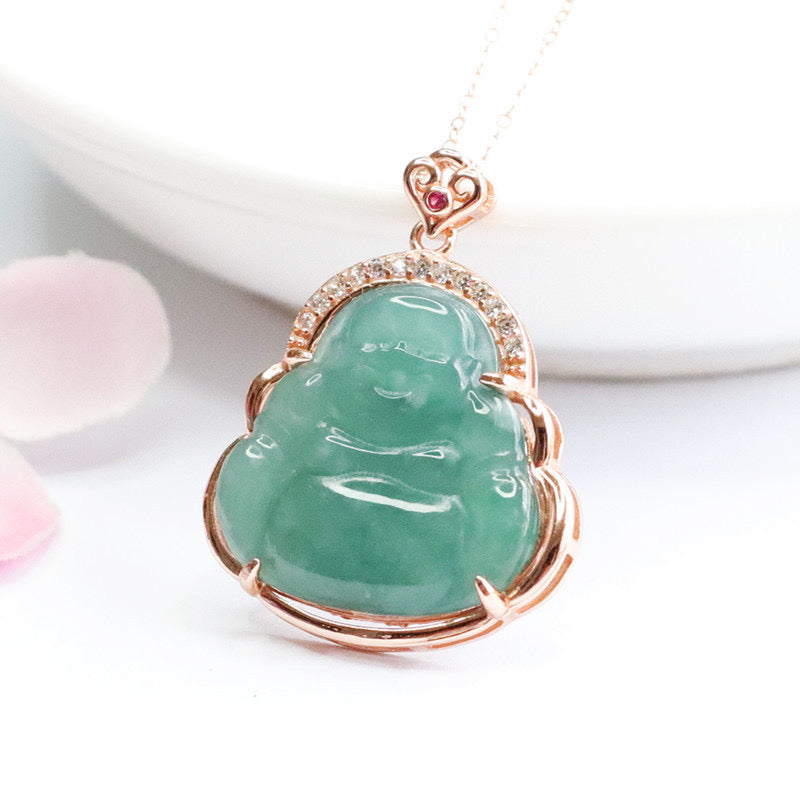 Natural Ice Emerald Feng Shui Laugh Buddha Pendant