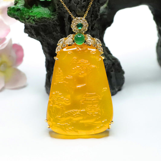 Natural Yellow Jade Auspicious Pendant Necklace