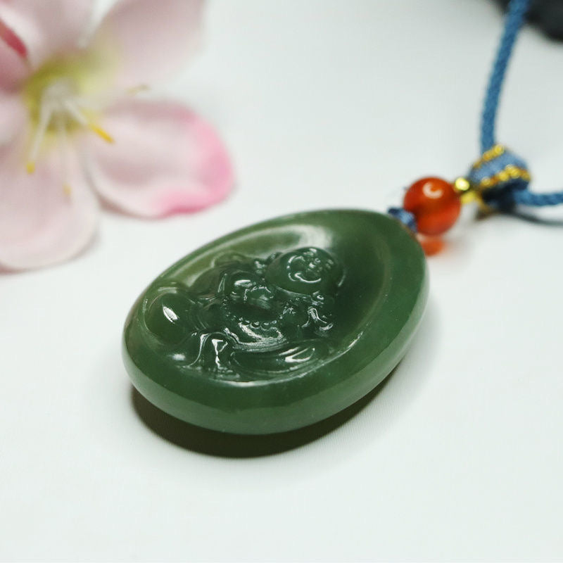 Natural Green Hetian Jade Feng Shui Buddha Pendant