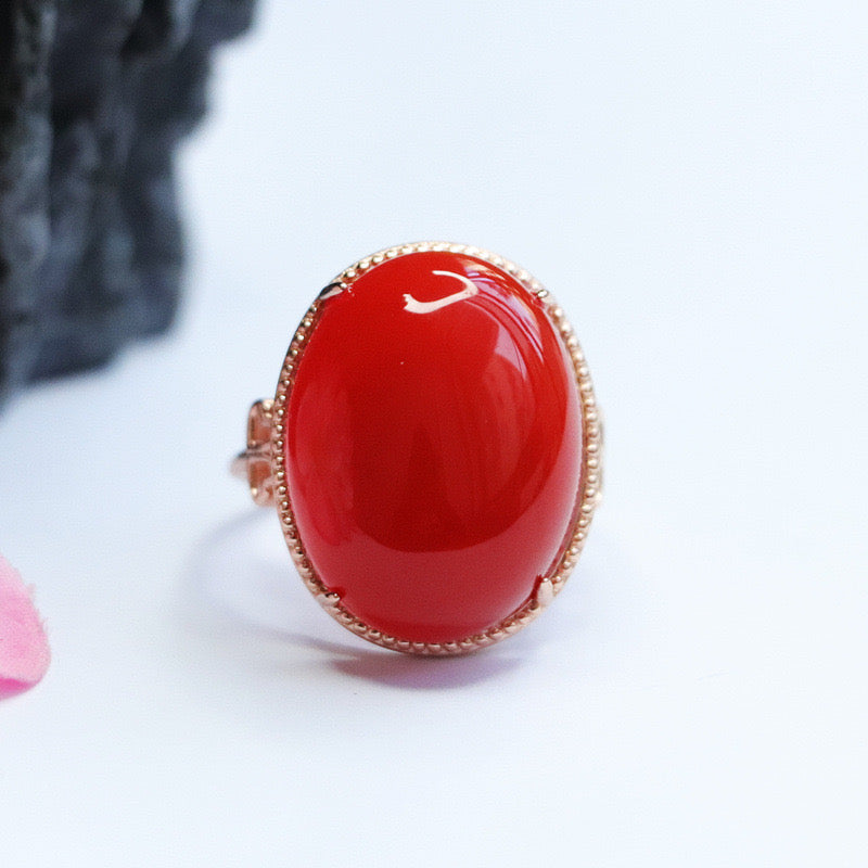 Natural Red Agate Pigeon Egg Ring