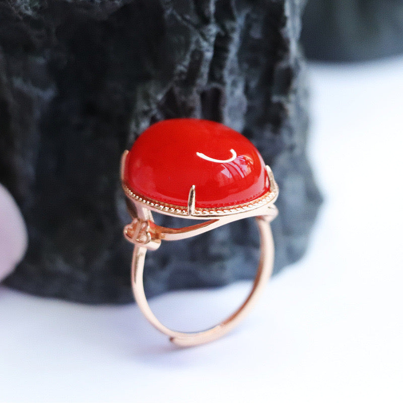 Natural Red Agate Pigeon Egg Ring