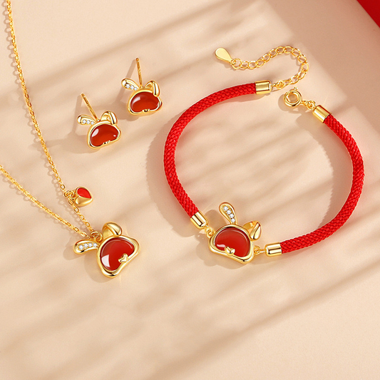 Natural Red Agate Protection Rabbit Set