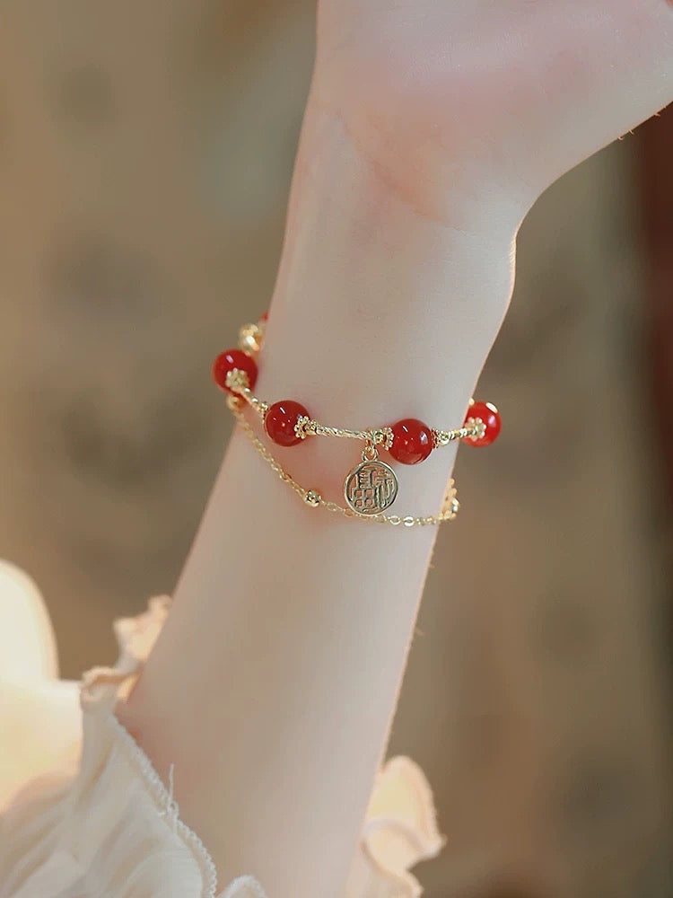 Natural Red Agate Luck & Full Blessing Bracelet