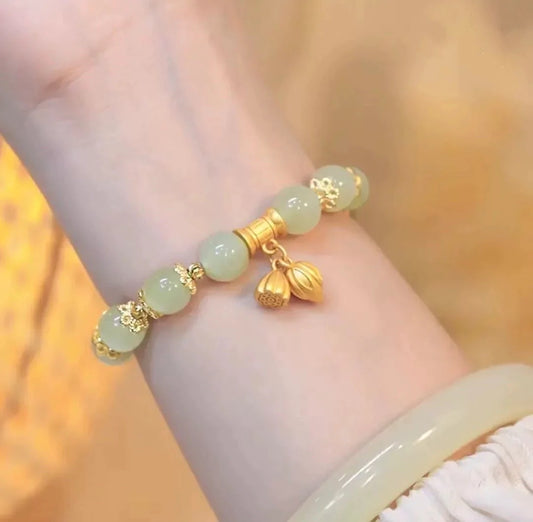 Natural Green Jade Lucky Lotus Bracelet