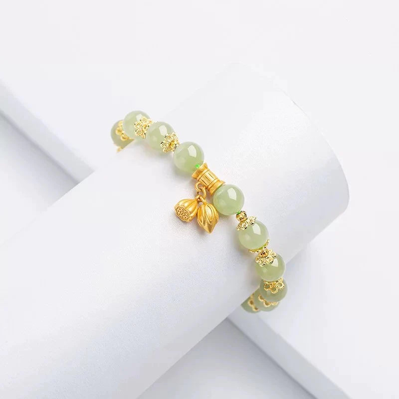 Natural Green Jade Lucky Lotus Bracelet
