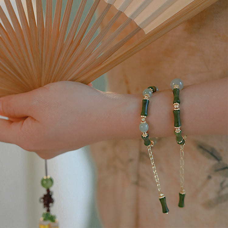 Natural Green Jade Protection Bamboo Bracelet