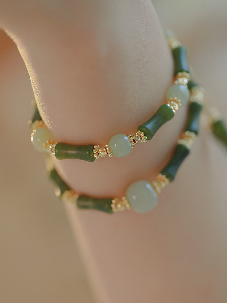 Natural Green Jade Protection Bamboo Bracelet