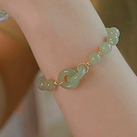 Natural Green Jade Lucky & Protection Lock Bracelet