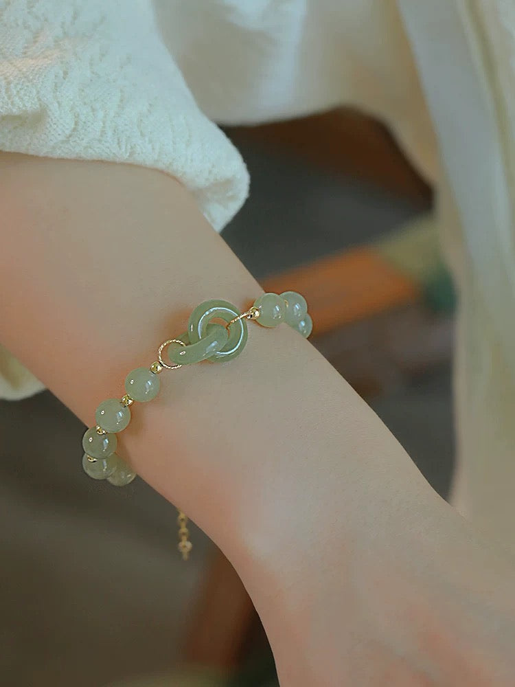 Natural Green Jade Lucky & Protection Lock Bracelet