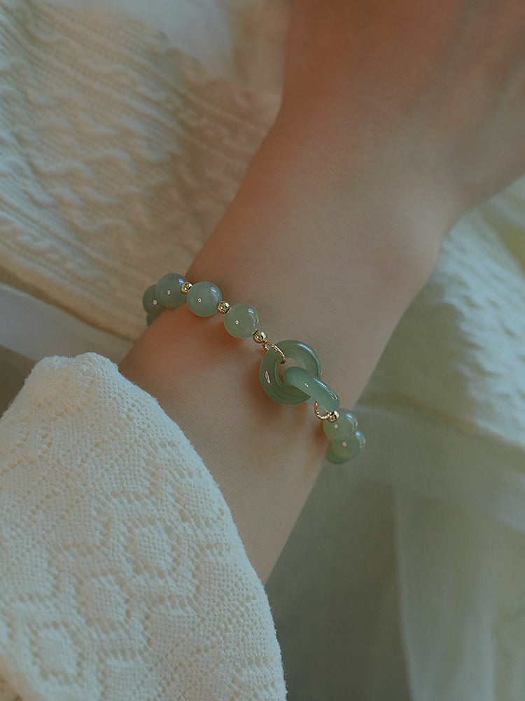 Natural Green Jade Lucky & Protection Lock Bracelet