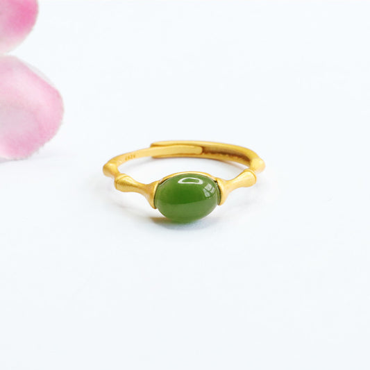 Natural Green Jade Feng Shui Bamboo Ring