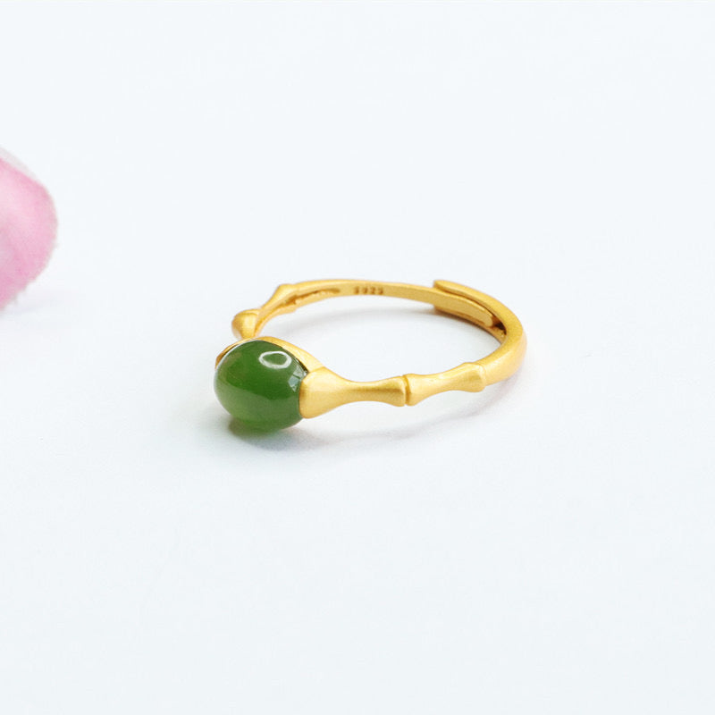 Natural Green Jade Feng Shui Bamboo Ring