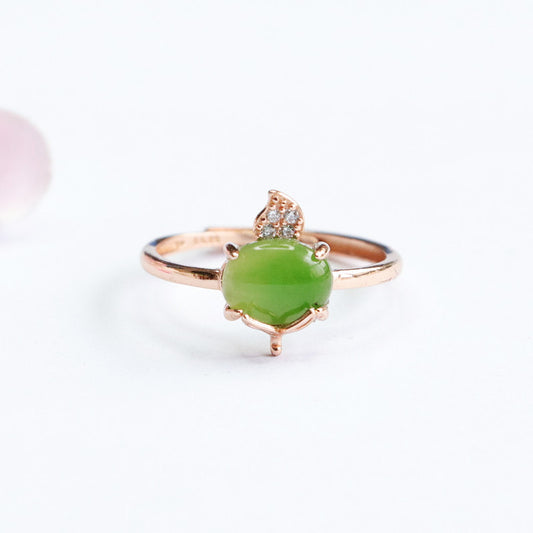 Natural Green Jade Feng Shui Flower Ring