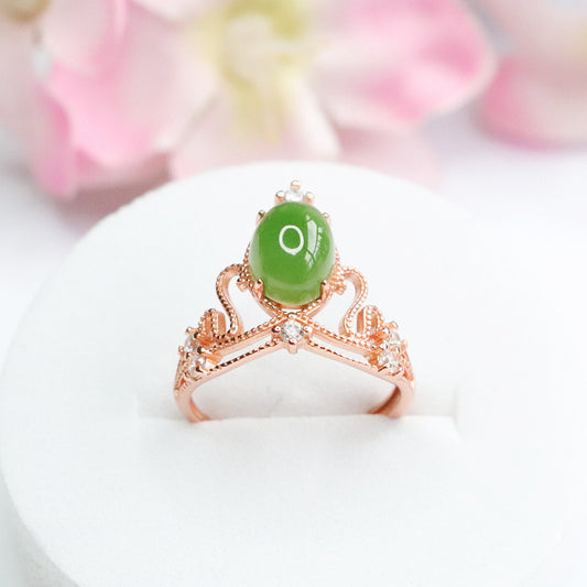 Natural Green Jade Feng Shui Crown Prosperity Ring