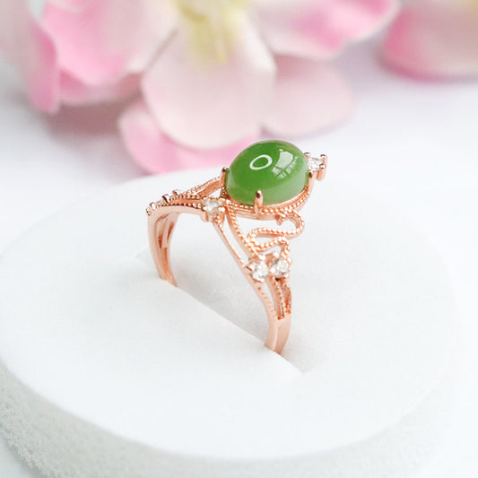 Natural Green Jade Feng Shui Crown Prosperity Ring