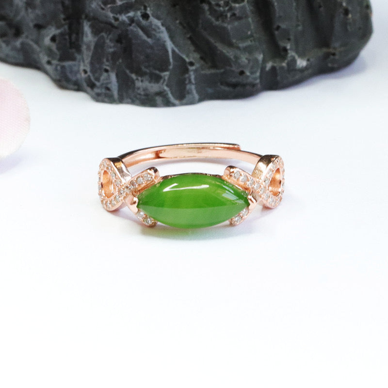 Natural Green Jade Feng Shui Leaf Ring