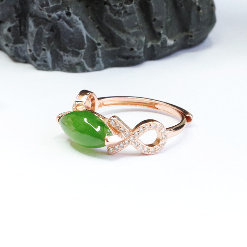 Natural Green Jade Feng Shui Leaf Ring