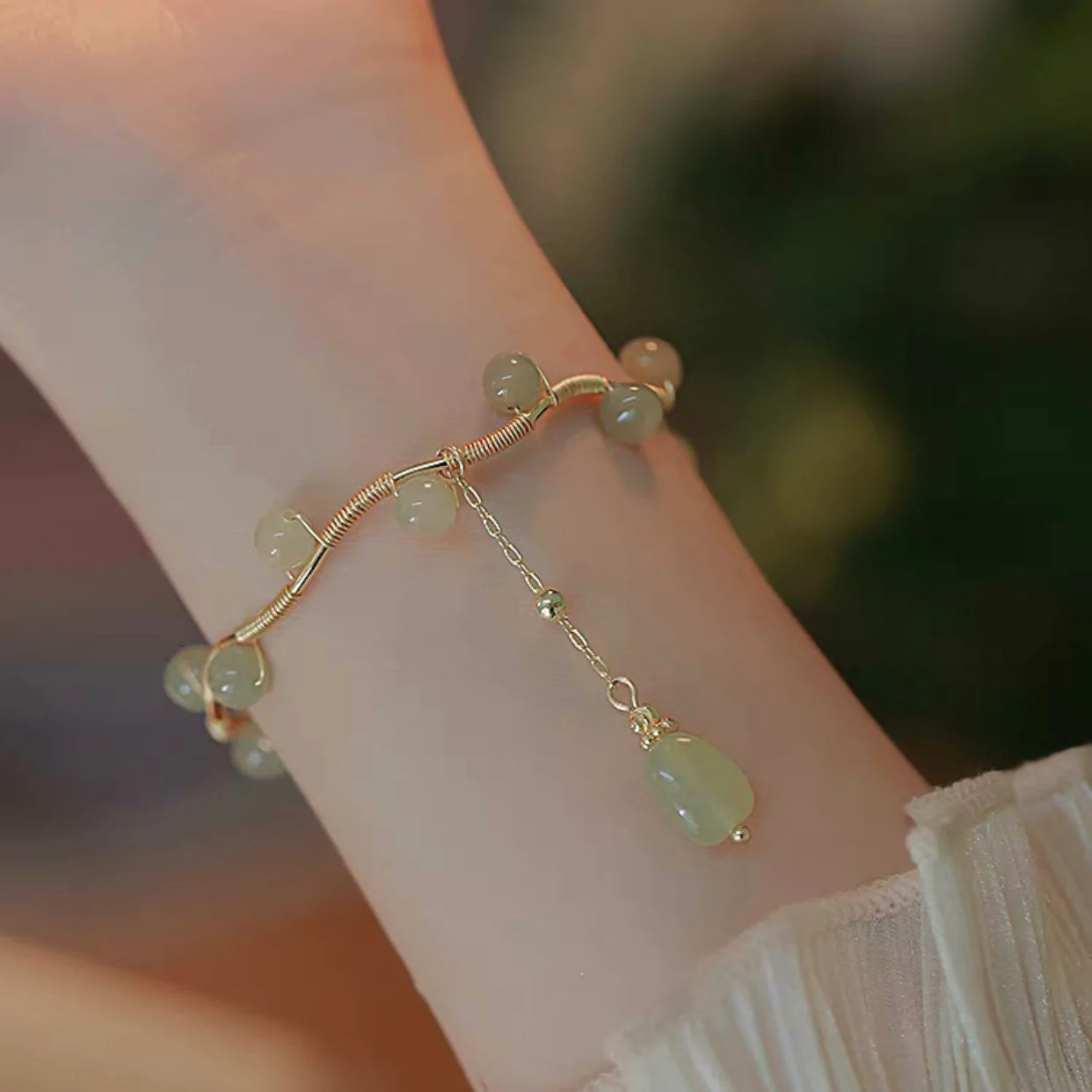 Natural Hetian Jade Feng Shui Grapes Healing Bracelet
