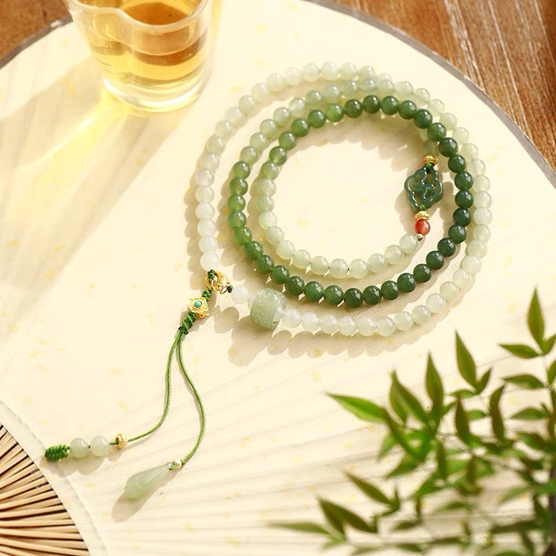 Natural Hetian Green Jade 4 Laps Healing Bracelet