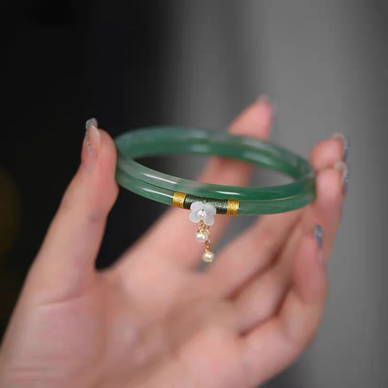 Natural Green Jade Flower Bracelet