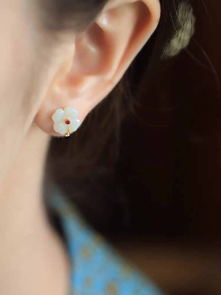 Feng Shui  Peach Blossom Green Jade Peace Earrings