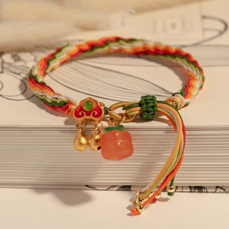 Feng Shui Persimmon Yanyuan Agate Protection Rope Bracelet