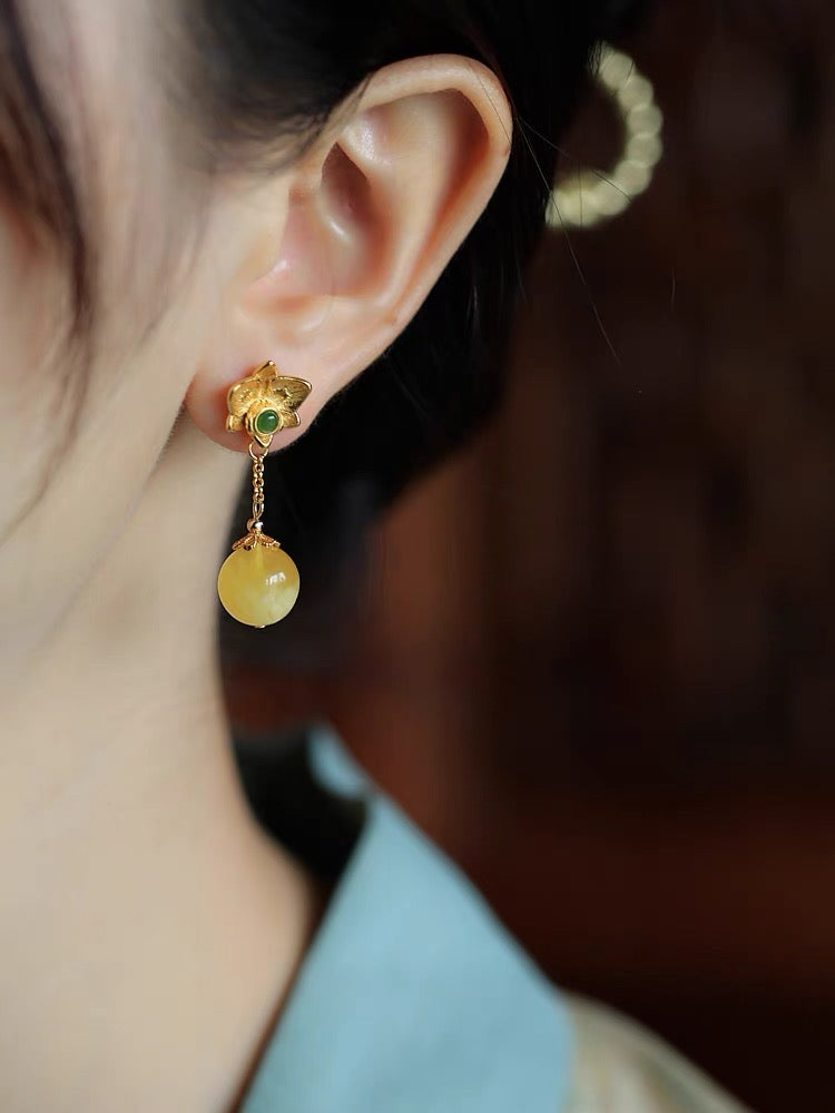Feng Shui Lotus Amber Earrings