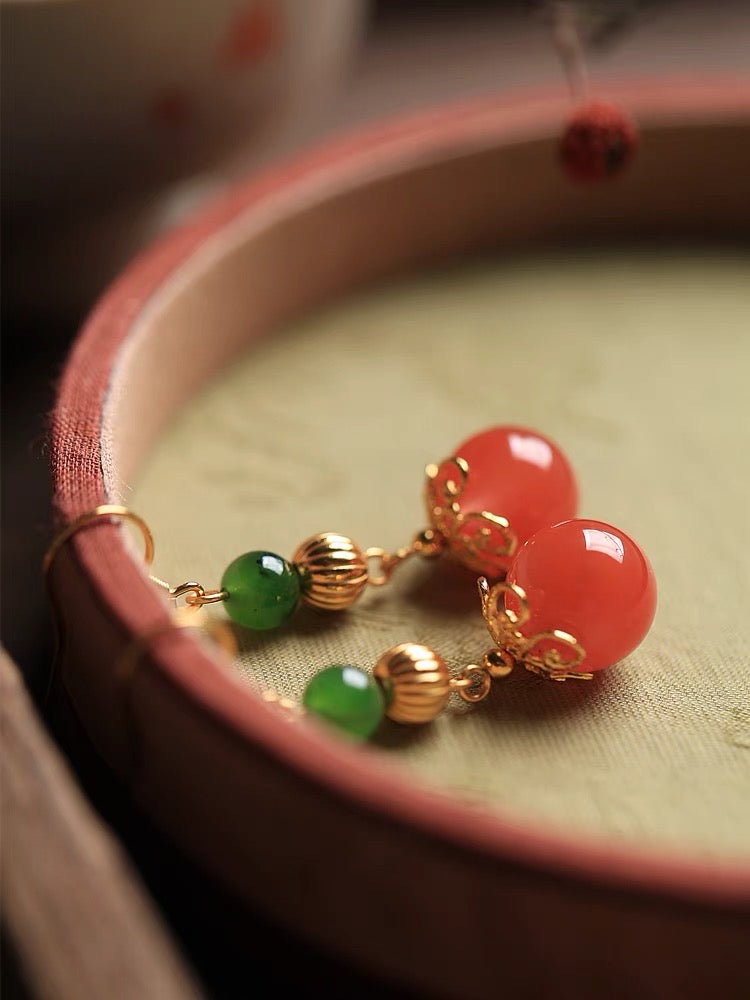 Feng Shui Cherry Yanyuan Agate Earrings