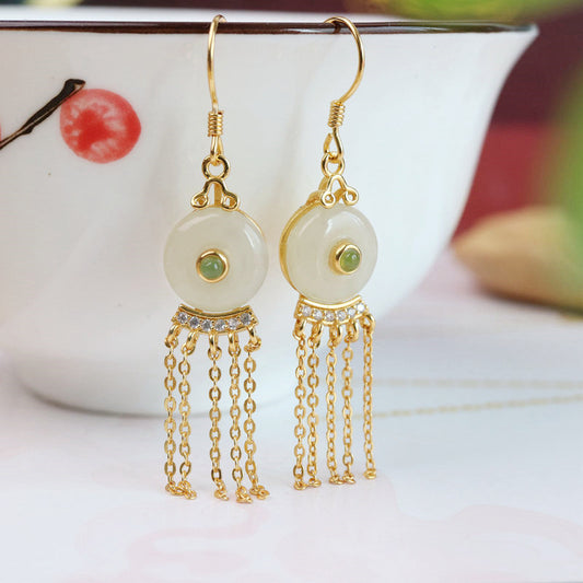 Natural Green Jade Feng Shui Auspicious Earrings