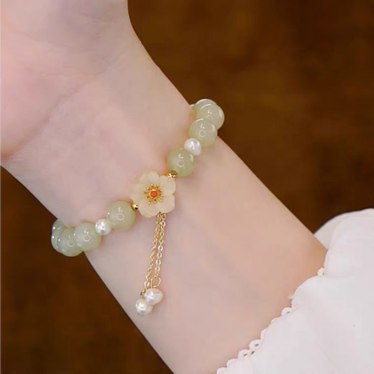 Natural Hetian Jade Feng Shui Peach Blossom Bracelet