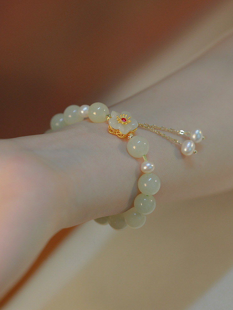 Natural Hetian Jade Feng Shui Peach Blossom Bracelet
