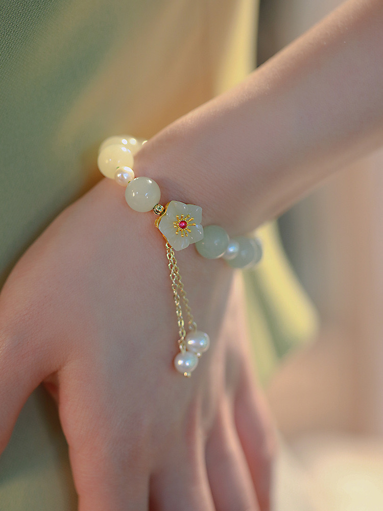 Natural Hetian Jade Feng Shui Peach Blossom Bracelet
