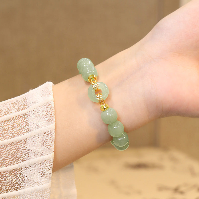 Natural Green Jade Luck & Peace Buckle Bracelet