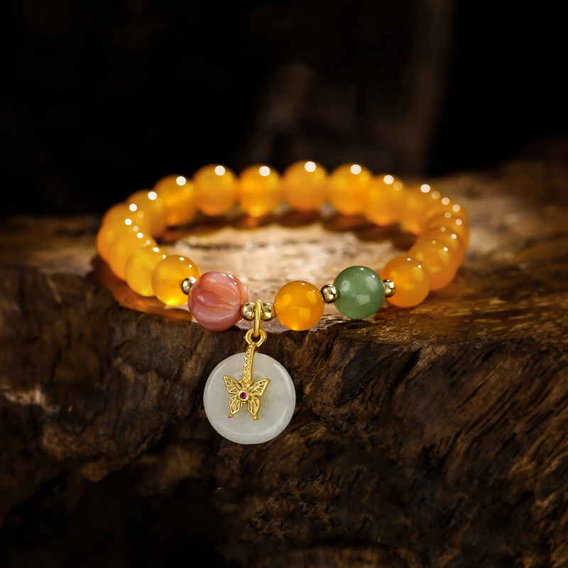 Hetian Jade Butterfly Pendant Bracelet