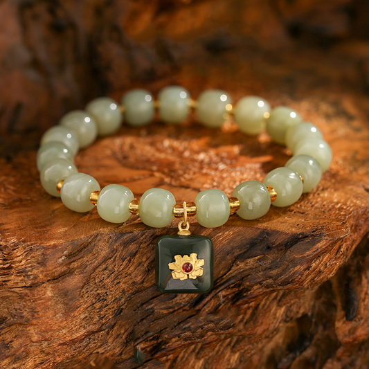 Natural Hetian Jade Feng Shui Flower Auspicious Bracelet